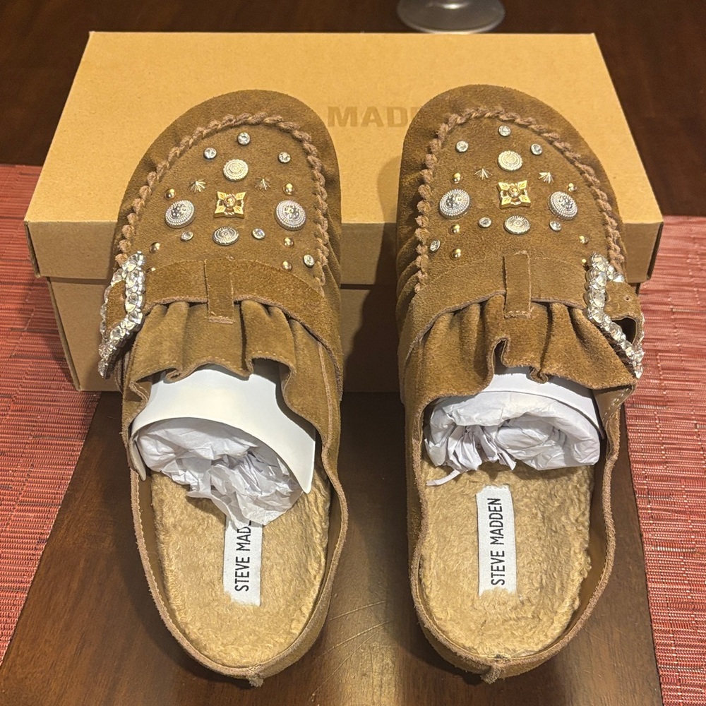 Steve Madden Brown Mules with Sparkling Embellishments